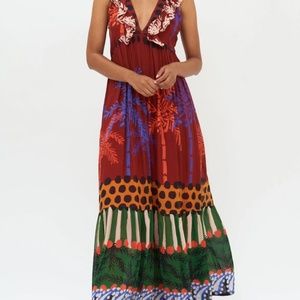 Oliphant Ruffle V-Neck Maxi — Palma Brown